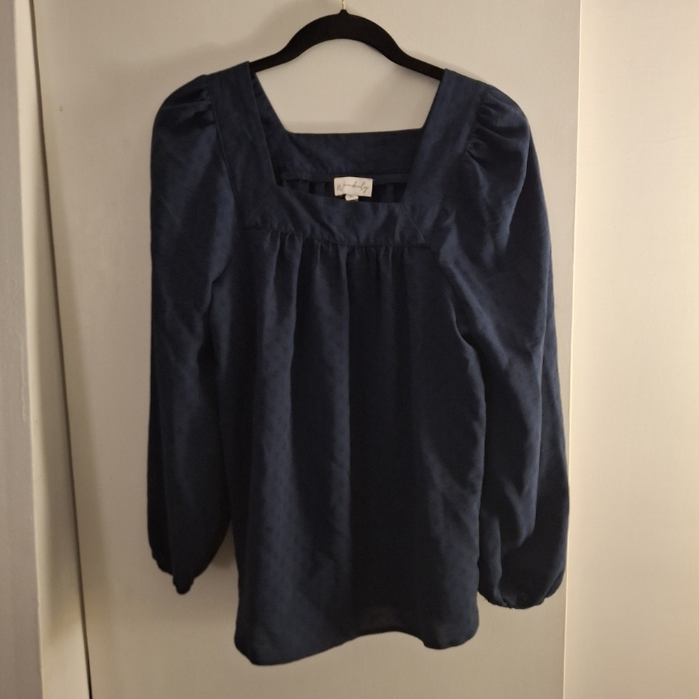 Wonderly Elegant Navy Blue Textured Women's 3/4 Sleeve Top